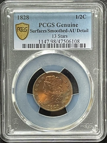 1828 US Cent 1/2 Cent Classic Head 13 Stars Coin PCGS AU Details* NICE COLOR Cover