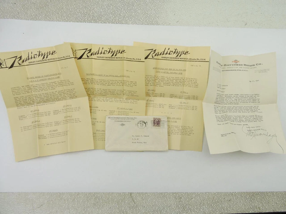 Carta de concesionario original vintage 1937 de fábrica firmada por Harley-Davidson 4247rs Foto 1 de 4