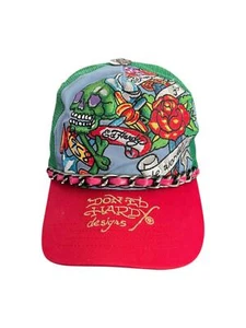Y2K Don Ed Hardy Designs Trucker Hat Embroidered Cap Skull Rose Chain One Size - Picture 1 of 6