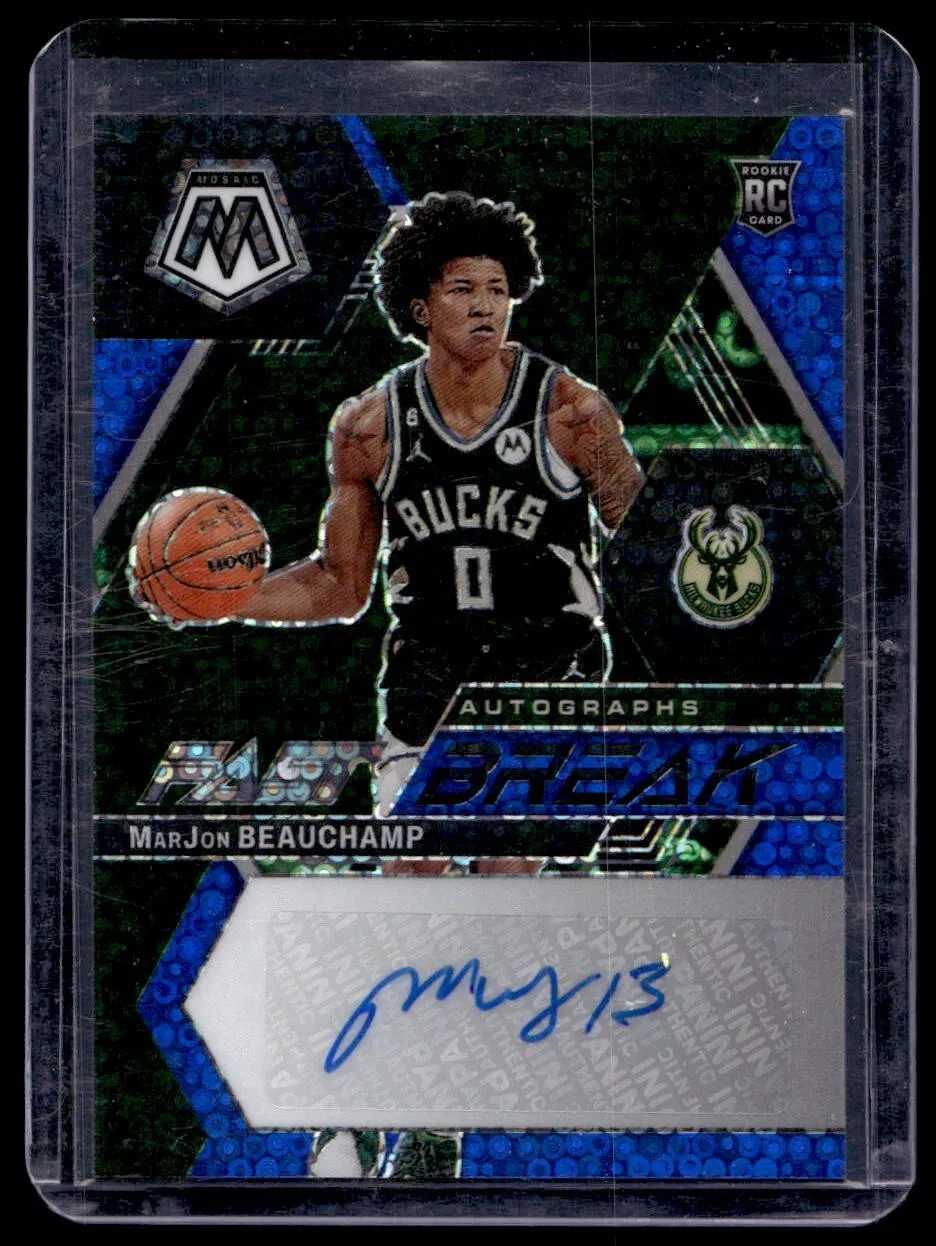 2022 Panini Mosaic MarJon Beauchamp Blue Fast Break Autographs RC #'d/25 Bucks