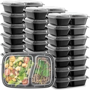 50 Pack 30 OZ Meal Prep Containers 2 Compartments Food Storage Boxes with Lids - Picture 1 of 5