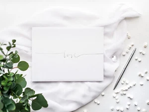 Gästebuch Hochzeit "love" weiß/silber Hochzeitsalbum Hochzeitsdeko guest book - Bild 1 von 4