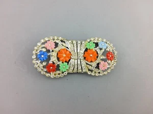 Stunning 19th Century VICTORIAN CLOISONNE LADIES BELT BUCKLE Womens 2-Pc CUTOUT - Picture 1 of 6