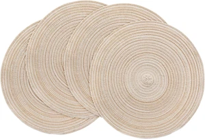 15 Inch round Braided Placemats Set of 4, Washable Heat Resistant Cotton Polyest - Picture 1 of 5