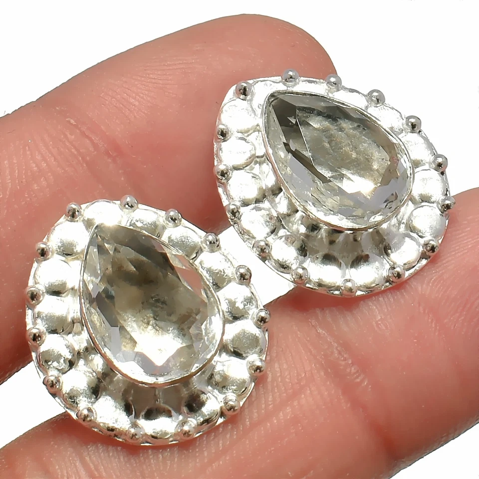 白色黄玉宝石手工 925 纯银珠宝袖扣 — 第 1/1 张图片