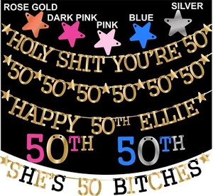 50TH BIRTHDAY 50 numbers BANNER PERSONALISED holy sh*t you're 50 bitches rude - Picture 1 of 2