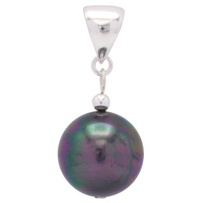 Ciondolo IN Perla di Conchiglia & 925 Argento, Ø16mm , Grigio Antracite, Donna - Immagine 1 di 4