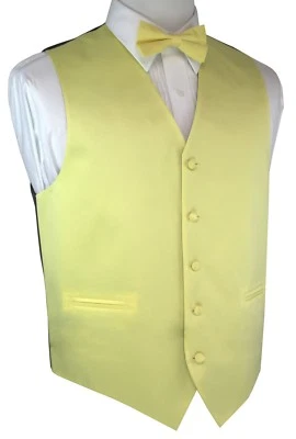 Men's Canary Satin Tuxedo Vest & Bow-Tie Set. Formal, Dress, Wedding, Prom  - Image 1 of 4