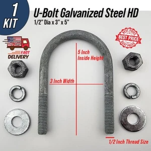 U-Bolt Galvanized Steel HD 1/2" Dia x 3" x 5" - Picture 1 of 8