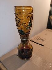 Vintage Amber Stained Glass Oil Lamp Made in Hong Kong, 8 1/4" tall