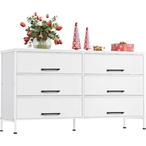 Wide Fabric Dresser 6 Drawer Dresser TV Stand for 68" TV Bedroom Furniture Tower - Picture 1 of 7