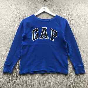 GAPkids Thermal Shirt Boys Youth L Long Sleeve Spell Out Logo Waffle Knit Blue
