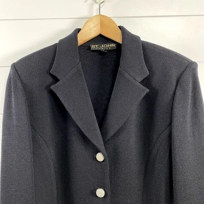 St. John Basics Women's Santana Knit Sparkle Button Blazer Jacket size 8 Black - Image 1 of 4