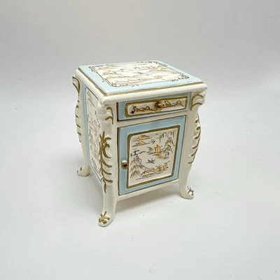 Mesita de noche francesa rococó Chinoiserie casa de muñecas miniatura vintage Bespaq 1990 Foto 1 de 4