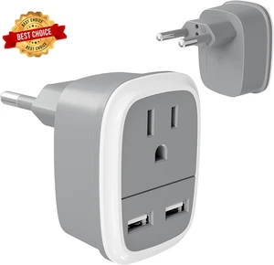 Bates Adattatore da Viaggio Europeo con USB - Adattatore Spina da Stati Uniti a Europa per Viaggio - Foto 1 di 2