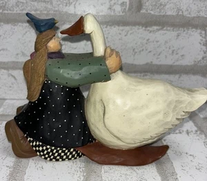VTG Williraye Studios Girl With Goose Blue Bird Folk Art Resin Figurine WW2738 - Picture 1 of 11