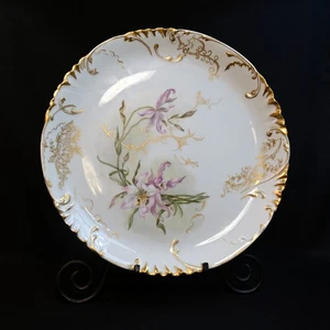 Haviland & Co Plate 13 3/8" Orchids Strap Leaves Raised Gold 1896 Hand Painted - Picture 1 of 15