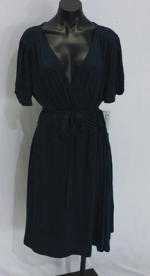 Loveappella Women's Plus Tie Waist Faux Wrap Dress EH6 Navy Size 1X NWT - Image 1 of 4