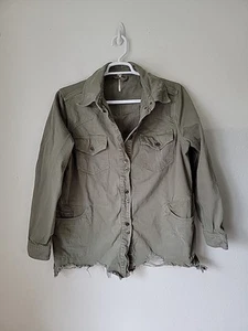 Free People Jean Jacket Medium Green Oversized Distressed Pockets Grunge Skate - Picture 1 of 13