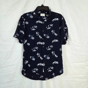 7Diamonds Men's Navy White Tiger Asian Print Short Sleeve Collared Shirt Medium - Picture 1 of 7