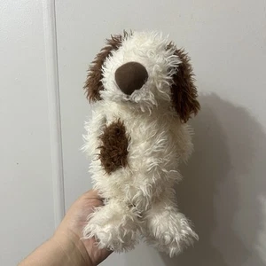 Jellycat London Poppy Brown White Puppy Dog Plush Shaggy Fluffy Fur 11” RARE - Picture 1 of 5