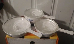 Corning Ware Blue Cornflower Set Of 3 W Lids ~ 2 Sm Skillets & Pot 1 Sauce Pan - Picture 1 of 6
