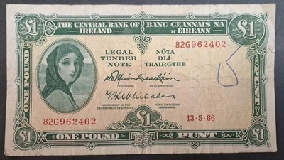 1966 Ireland 1 Punt P64a 13.5.66 82G962402. - Image 1 of 2