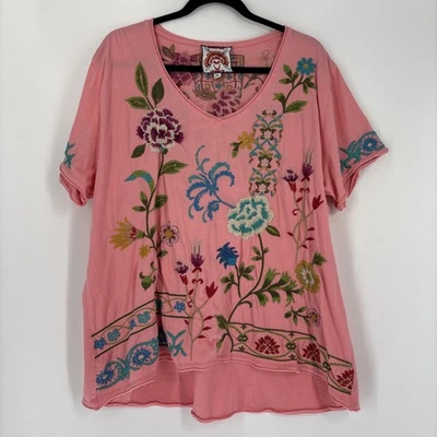 Johnny Was Embroidered Tshirt - Pink - Plus Size XXL (FLAWS) - Image 1 of 4