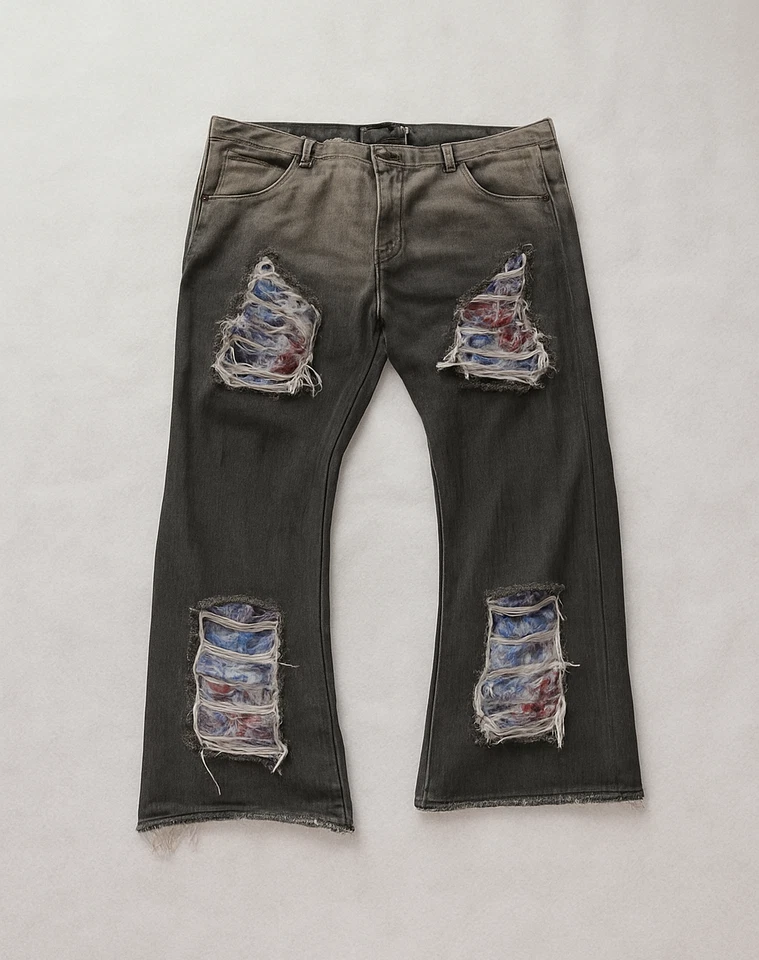 Pantalones de mezclilla Rebel Vengeance Destroy para hombre 46 negros desgastados reconstruidos parche Foto 1 de 4