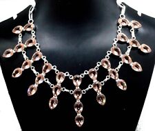 925 Sterling Silver Morganite Gemstone Handmade Jewelry Necklace Size-17-18