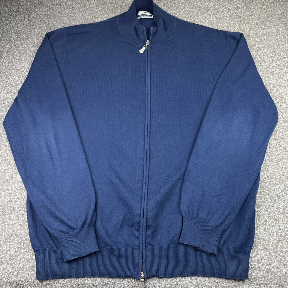 Fedeli Italy Sweater Mens 54 Blue Navy Full Zip Bergdorf Goodman Cotton Jacket - Image 1 of 4