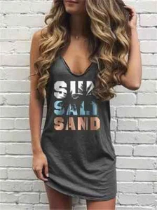 Vestido Cami con Estampado de Árbol de Letras y Cocos, Vestido Informal Sin Mangas, Talla M - Imagen 1 de 3