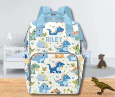 Mochila Bolsa de Pañales Personalizada-Bolsa de Pañales Personalizada-Bolsa de Pañales de Dinosaurio-Bolsa con Nombre Foto 1 de 4