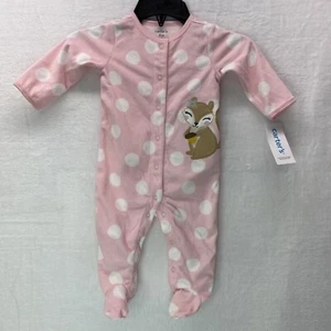 Carters Baby Girl Footed Fleece Sleeper PJ Pink/White Polka Dot Squirrel Acorn - Picture 1 of 8