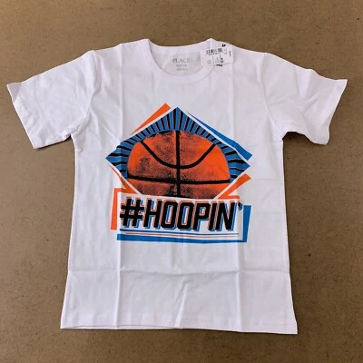The Children's Place Boys Size Medium (7/8) White Basketball Graphic Tee NWT - Image 1 of 4