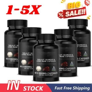 1-5X Shilajit Sea Moss -Lion's Mane/Adaptogen Energy Immunity Brain Boost-60PCS - Picture 1 of 16