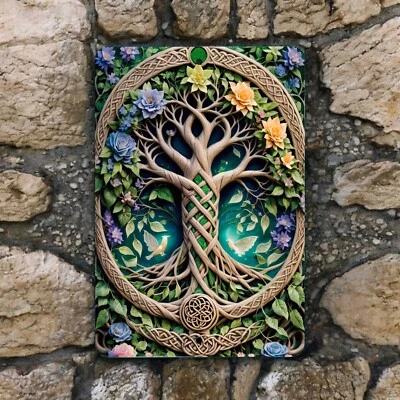 Letrero de pared de metal árbol de la vida celta 8x12 pulgadas decoración irlandesa con detalles florales Foto 1 de 3