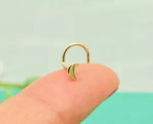 14k Solid Gold Mond Nasenstecker Ring Winzig Halbmond Pin Schraube Hinten Nase - Bild 1 von 14