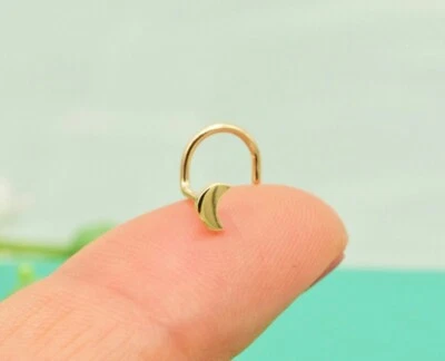 14k Solid Gold Moon Nose Stud Ring Tiny Half Moon Pin Screw Back Nose Piercings. - Image 1 of 4