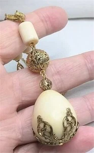 Lovely Gold Tone Faux Ivory Avon Necklace- 30" with 3" Drop Extra Long Beauty! - Picture 1 of 6