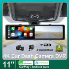 4K Car DVR Video 11'' Dash Camera Wireless Carplay Stereo Touch Screen 3 Camera