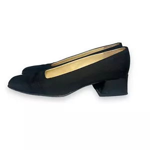 Via Spiga Black Woven Square Toe Vintage Pumps Heels Women's 9 N Black Chunky - Picture 1 of 6