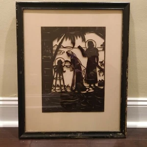 Papel Scherenschnit original cortado a mano arte cristiano "Vuelo a Egipto"  - Imagen 1 de 6