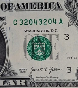 2021 1 $ Schein Fancy Serial, Quad Repeater Double Date 3204 32043204 02.03.2004 - Bild 1 von 4