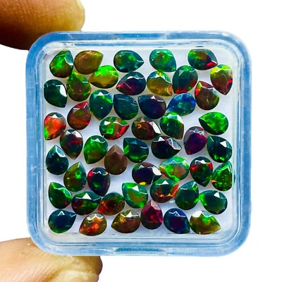 Lote de 50 piedras preciosas sueltas facetadas corte pera ópalo negro etópico natural 4x3 mm Foto 1 de 4