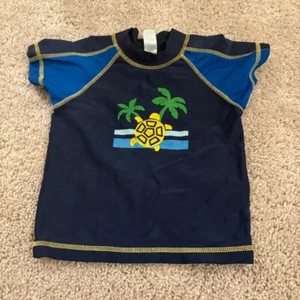 OshKosh BGosh 18MO Boys Swim Shirt Turtle Palm Tree Graphic Navy Rash Guard Top - Picture 1 of 5