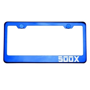 Blue Chrome License Plate Frame 500X Laser Etched Metal Screw Cap - Picture 1 of 8