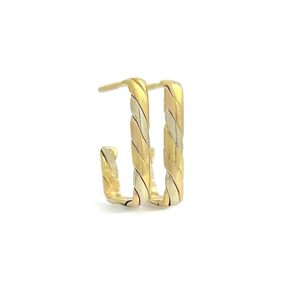 Vintage Tri-Color Square Hoop Earrings 18K Yellow Rose White Gold, 2.81 Grams - Image 1 of 4
