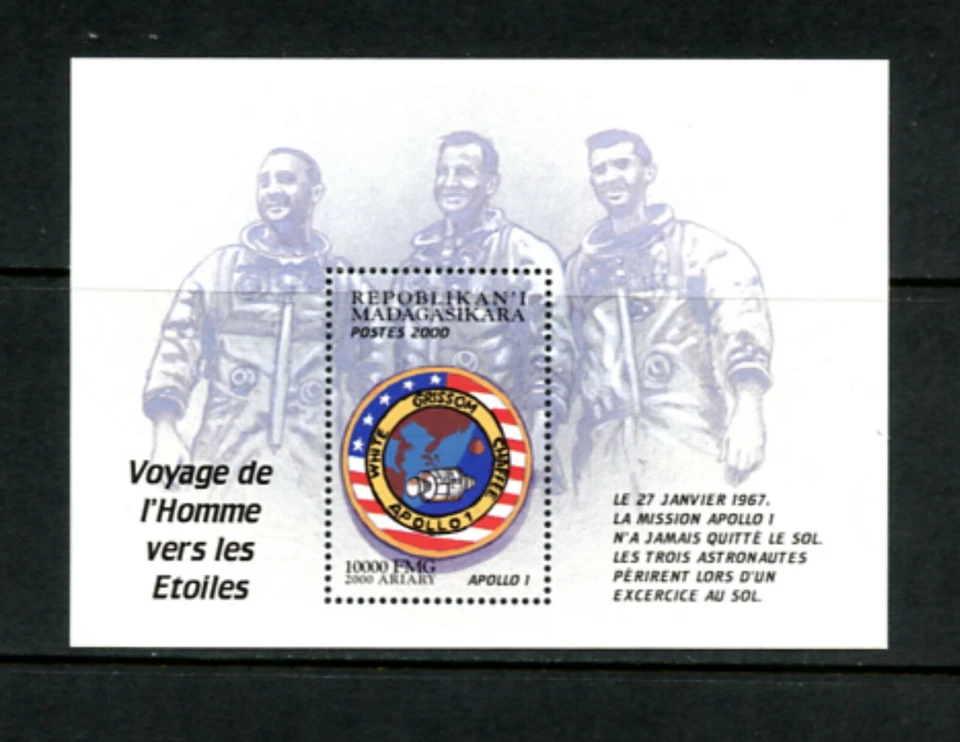 I391 Малагасийский 2000 космических астронавтов Аполлон 1 лист как новый без наклеек и следов - Изображение 1 из 1