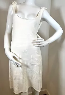 CHANEL WHITE CAMELLIA SUN DRESS COCKTAIL, SLEEVELESS, LOW BACK, SIZE FRENCH 38 - Image 1 of 4